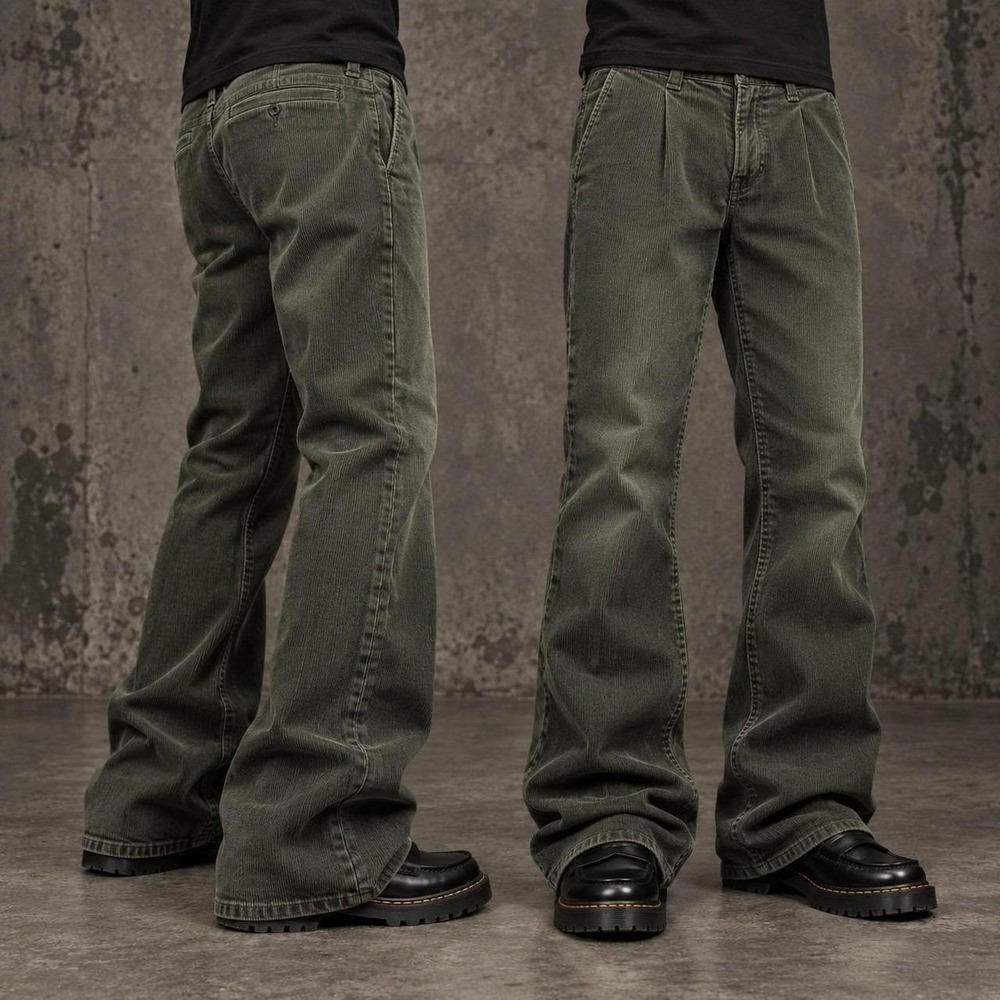 34x30 Green Bootcut Wide Leg Corduroy Dress Pants Y2K